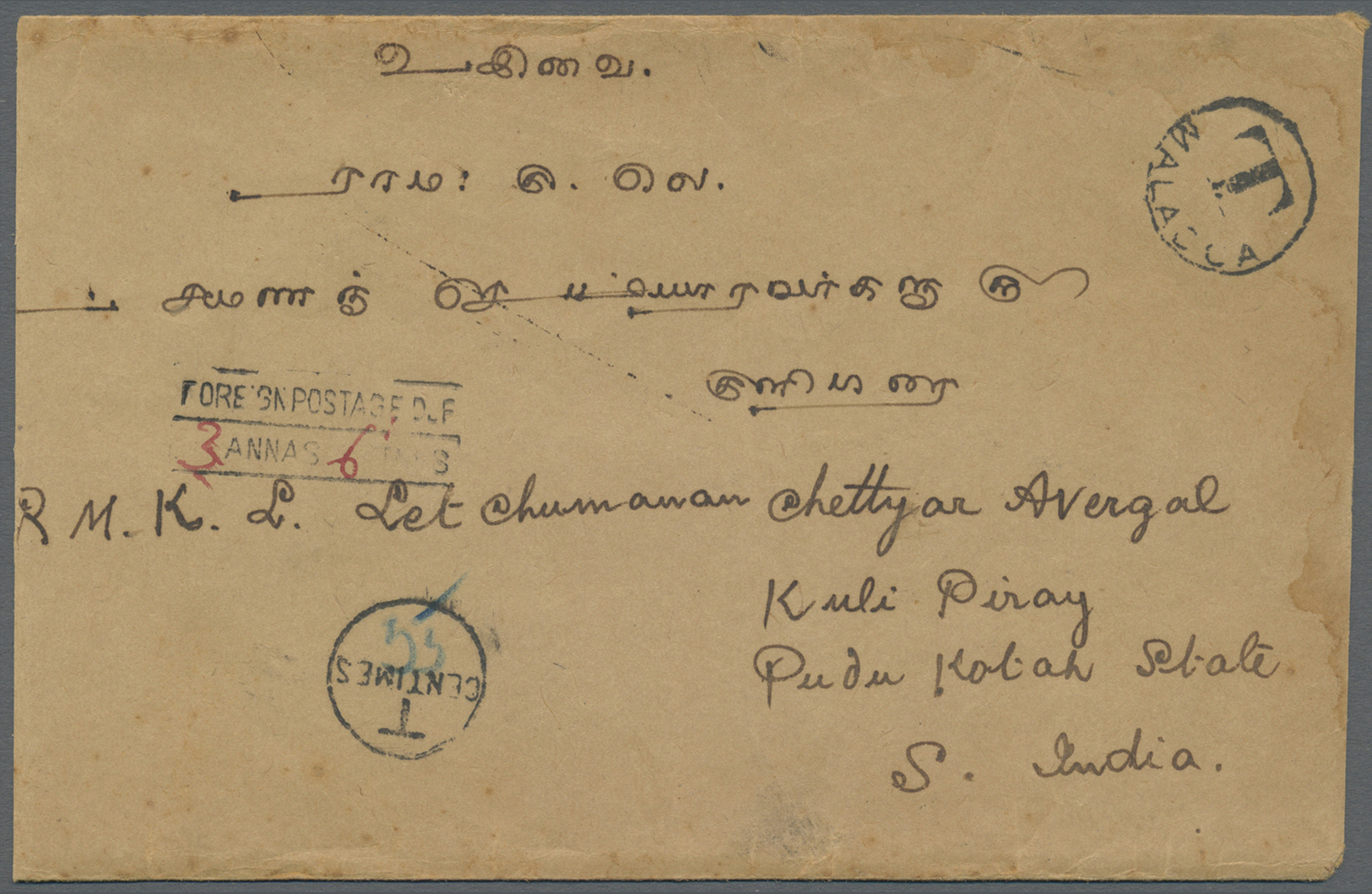 Br Malaiischer Staatenbund - Portomarken: 1922-1937: Selection of 4 taxed covers (3 outwards, 1 inwards), 1922, Penang t