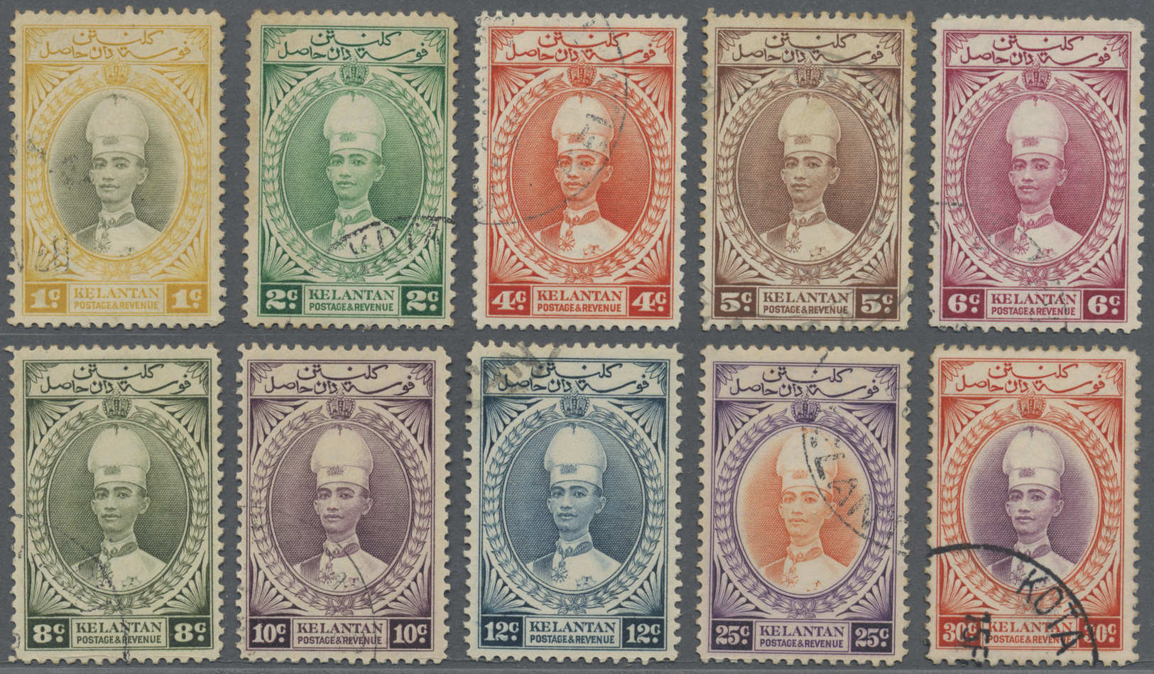 O Malaiische Staaten - Kelantan: 1937/40, 1 C.-$5 Used, 8 C. Point Thin  And $5 Two Stain Points On Reverse (SG Cat. GBP - Kelantan