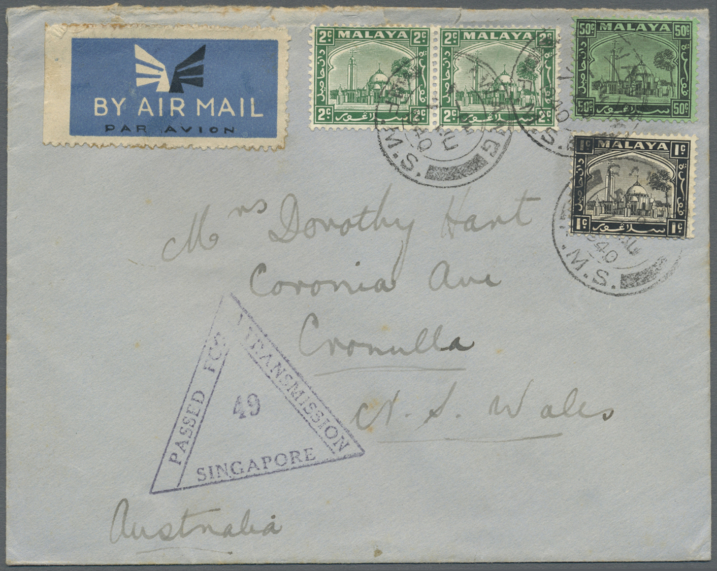 Br Malaiische Staaten - Selangor: 1940 Censored Airmail Cover From Rawang, Selangor To Cronulla, N.S.W., Australia Frank - Selangor