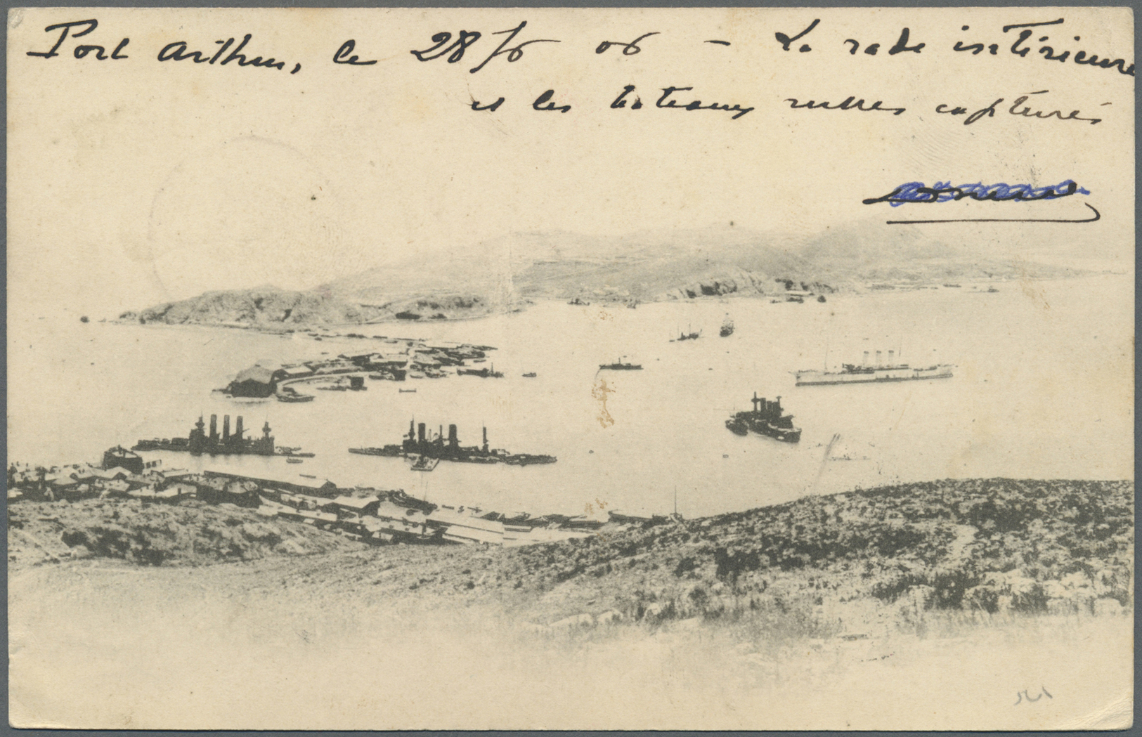 Br Mandschuko (Manchuko): 1906. Picture Post Card Of 'The Bay Port Arthur' (receivers Name Erased) Bearing Japanese Post - 1932-45 Mandchourie (Mandchoukouo)