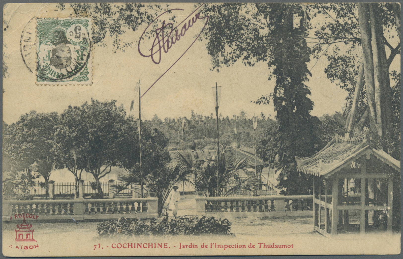 Br Mandschuko (Manchuko): 1911. Picture Post Card Of 'Jardin De L'lnspection De Thudaumot' Addressed To Manchuria Bearin - 1932-45 Mandchourie (Mandchoukouo)