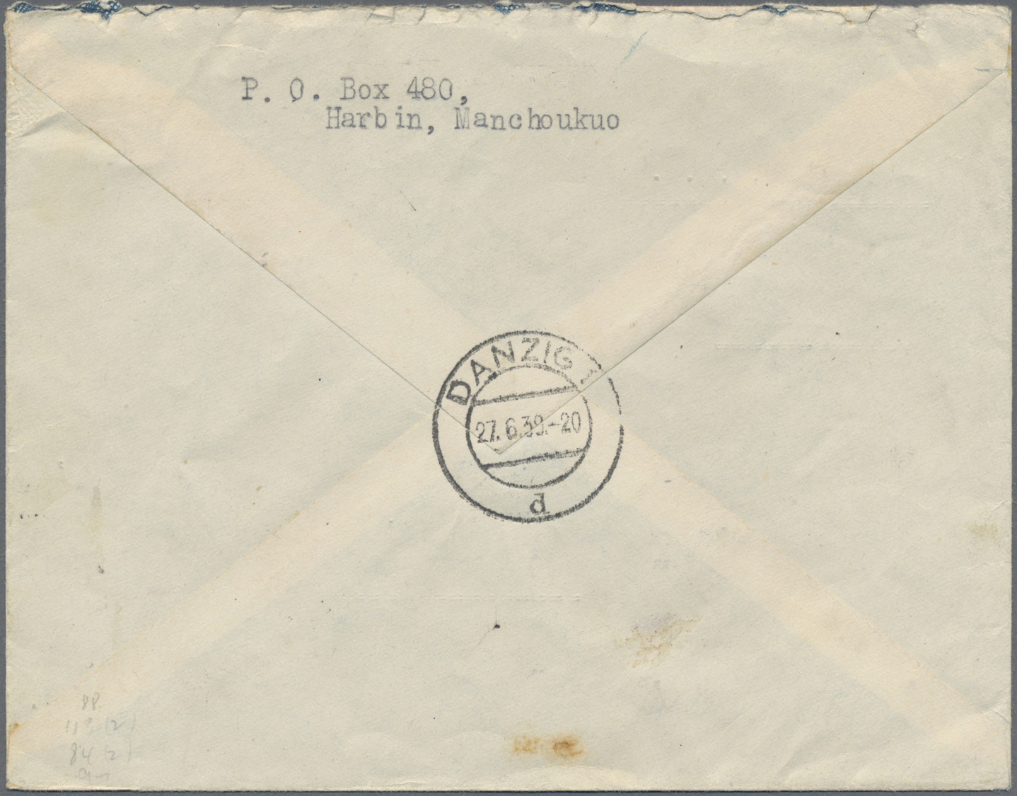 Br Mandschuko (Manchuko): 1939. Registered Envelope Addressed To Germany Bearing SG 80, 1f Brown-lake (pair), SG 84, 4f - 1932-45 Mandchourie (Mandchoukouo)