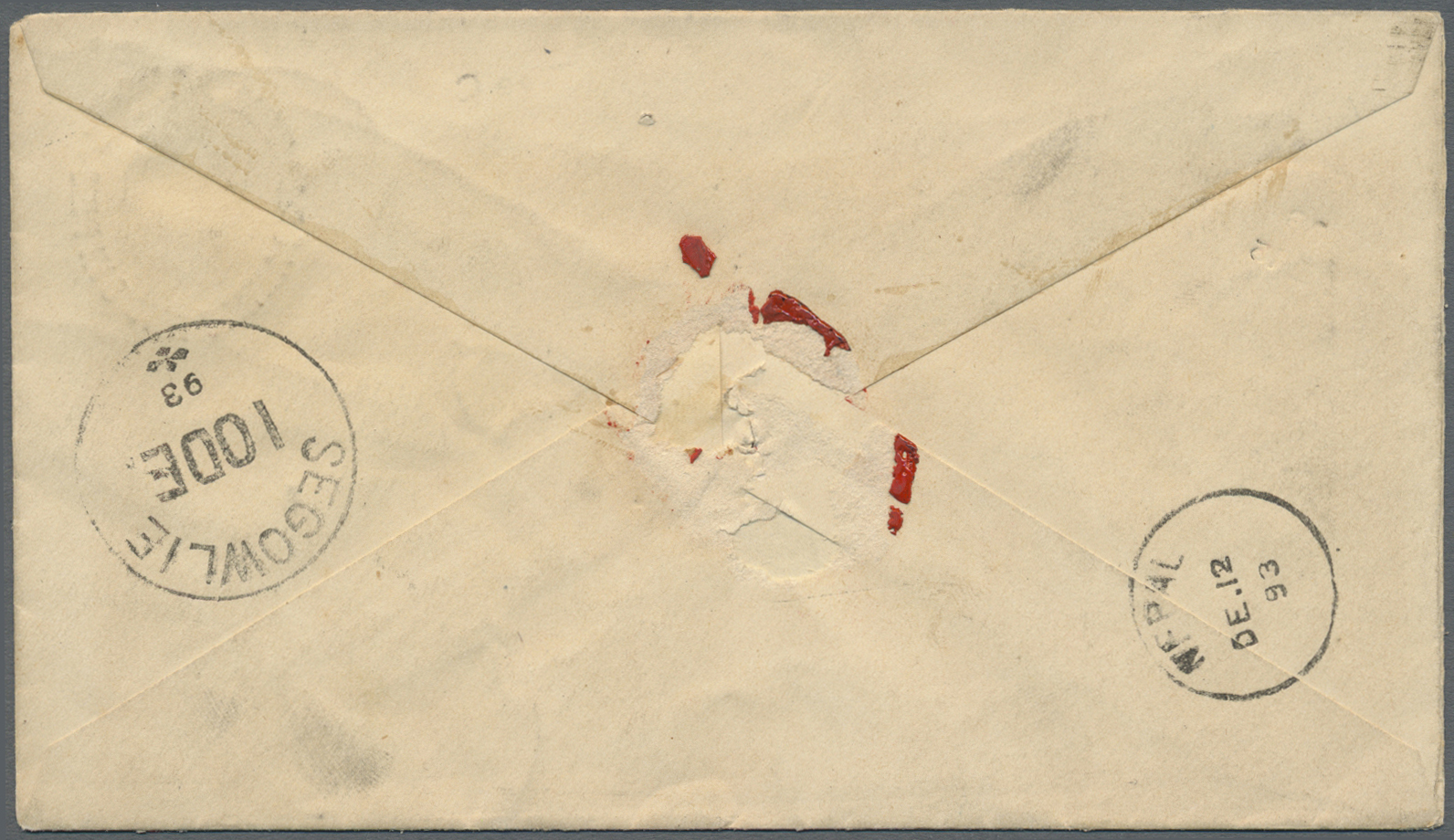 GA Nepal: 1893 - Incoming Mail: Indian Postal Stationery Envelope 2a6p. On 4a6p. Used Registered From Bombay To NEPAL Re - Nepal