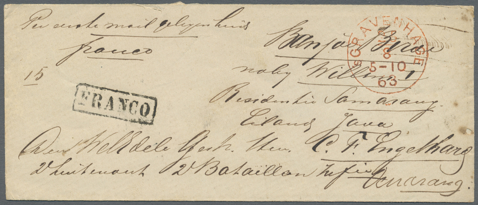 Br Niederländisch-Indien: 1863/68, Two Incoming Envelopes From "S'GRAVENHAGE"(red, W. Boxed FRANCO Alongside)  To Milita - Indes Néerlandaises