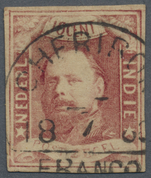 O Niederländisch-Indien: 1864, Willem III 10 C. Canc. "CHERIBON ".. 7 1868", All Sides Full Margins. - Netherlands Indies