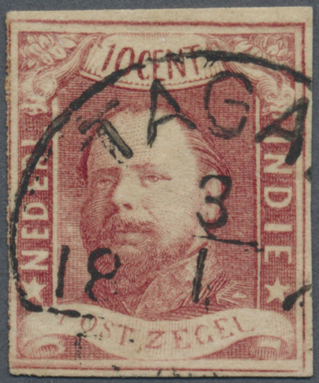 O Niederländisch-Indien: 1864, Willem III 10 C. Canc. "TAGA(L) 3/1 187.", Touched At Left, Otherwise Full Margins. - Indes Néerlandaises