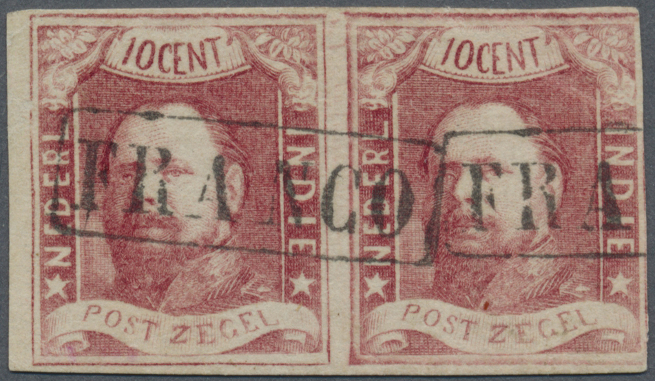 O/ Niederländisch-Indien: 1864, Willem III 10 C., A Horizontal Pair Canc. Two Strikes Boxed "FRANCO", Right Touched To C - Indes Néerlandaises