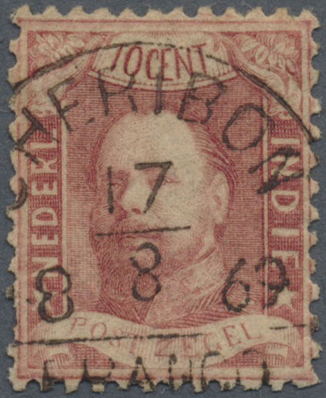 O Niederländisch-Indien: 1868, Willem III 10 C. Canc. "CHERIBON  17/8 1869", Nearly Full Original Gum, One Perf. Short. - Indes Néerlandaises