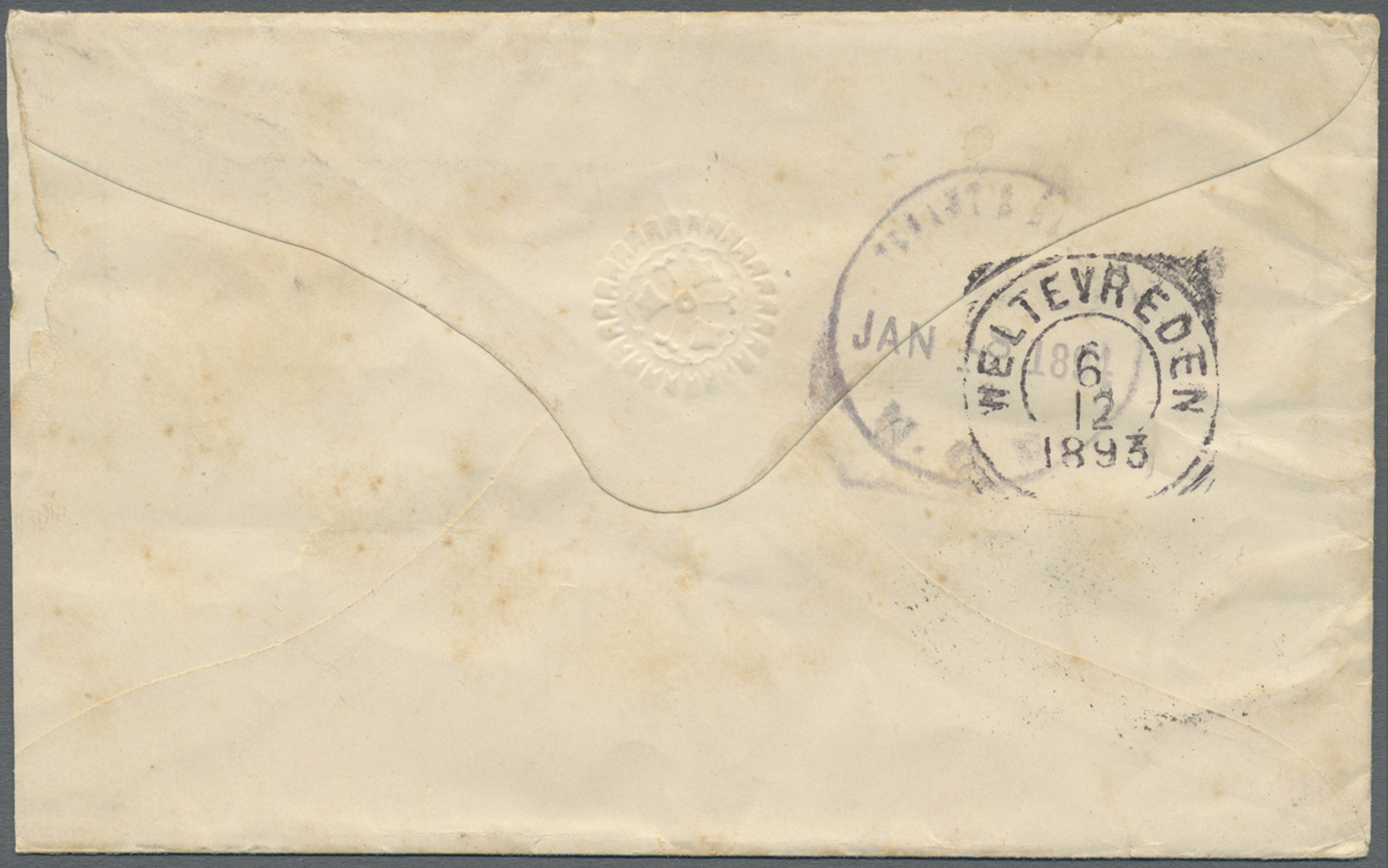 Br Niederländisch-Indien: 1893, Vierkant Dater "ANJER 5 12 1893" On Unpaid Letter With "T" Alongside And Blue Crayon "50 - Indes Néerlandaises