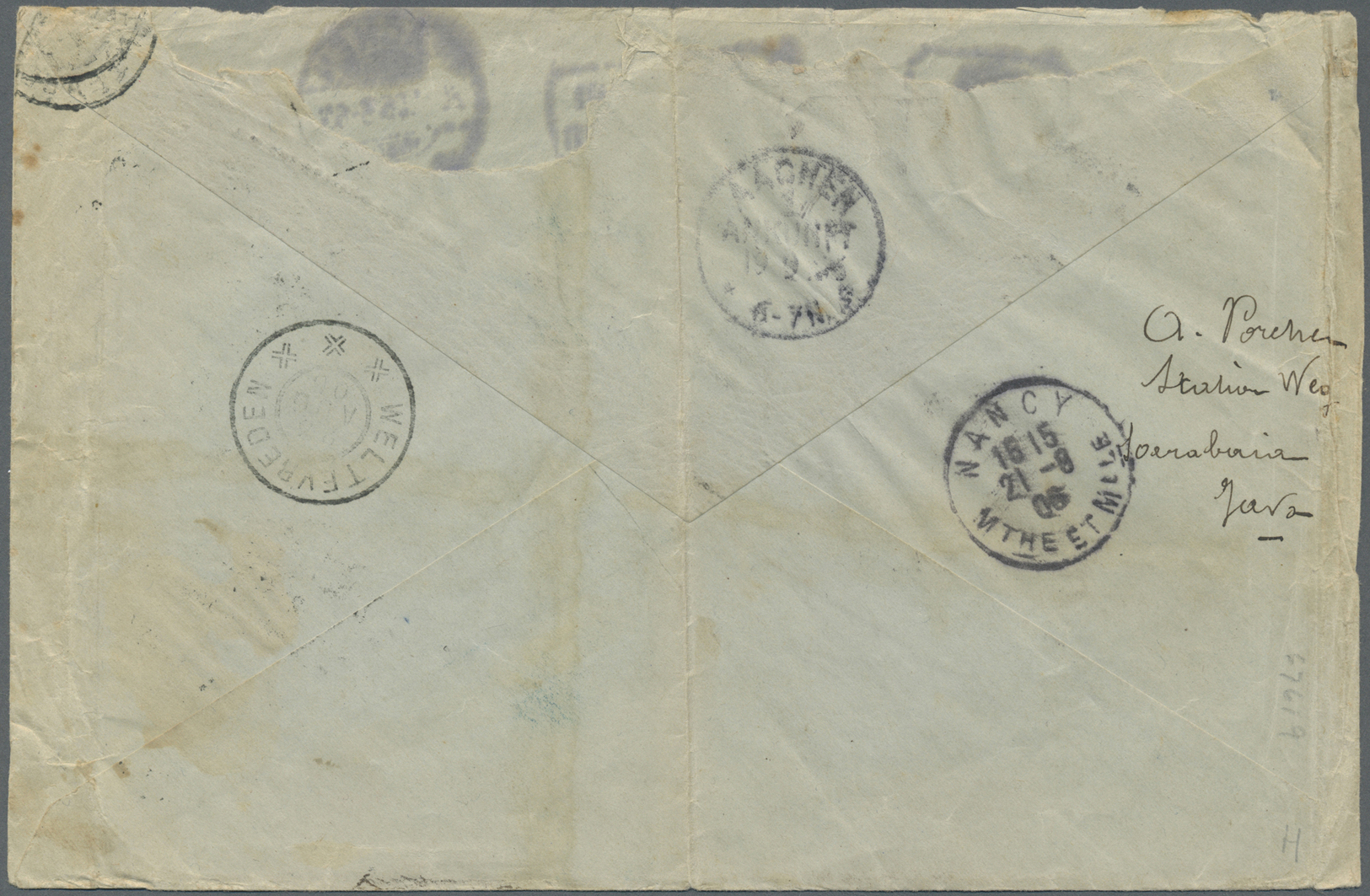 Br Niederländisch-Indien: 1906. Envelope (creased, Toned, Vertical Fold, Flap Missing) Addressed To Germany Bearing Yver - Netherlands Indies