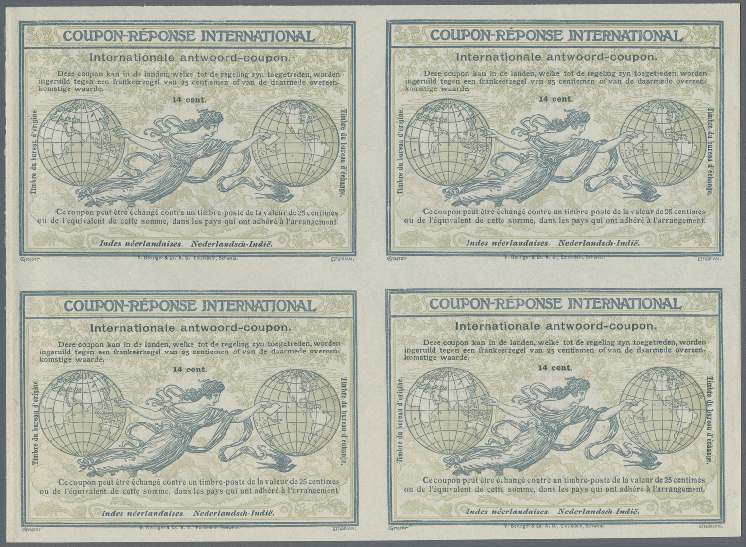 GA Niederländisch-Indien: Design "Rome" 1906 International Reply Coupon As Block Of Four 14 C. Nederlandsch-Indie. This - Indes Néerlandaises