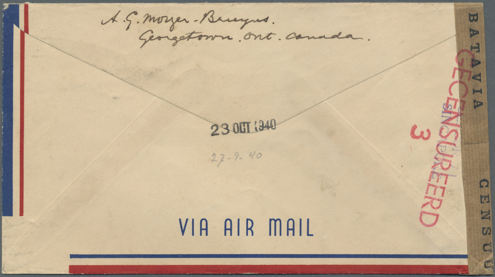 Br Niederländisch-Indien: 1940. Air Mail Envelope Addressled To Batavia, Java, Netherlands Lndies Bearing Canada SG 365, - Netherlands Indies