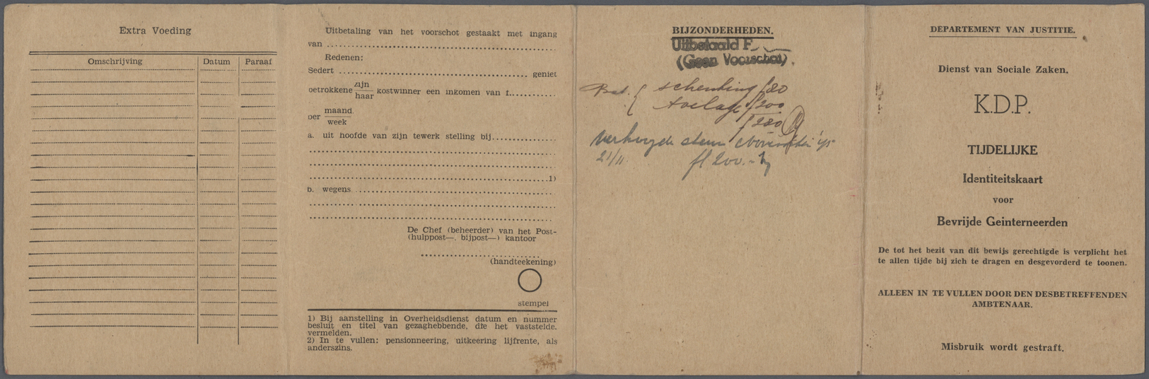Br Niederländisch-Indien: 1945. Dutch Indies Identity Card Issued To Mrs Severijn-Woud Dated '17th Nov 45'. Given To Her - Indes Néerlandaises