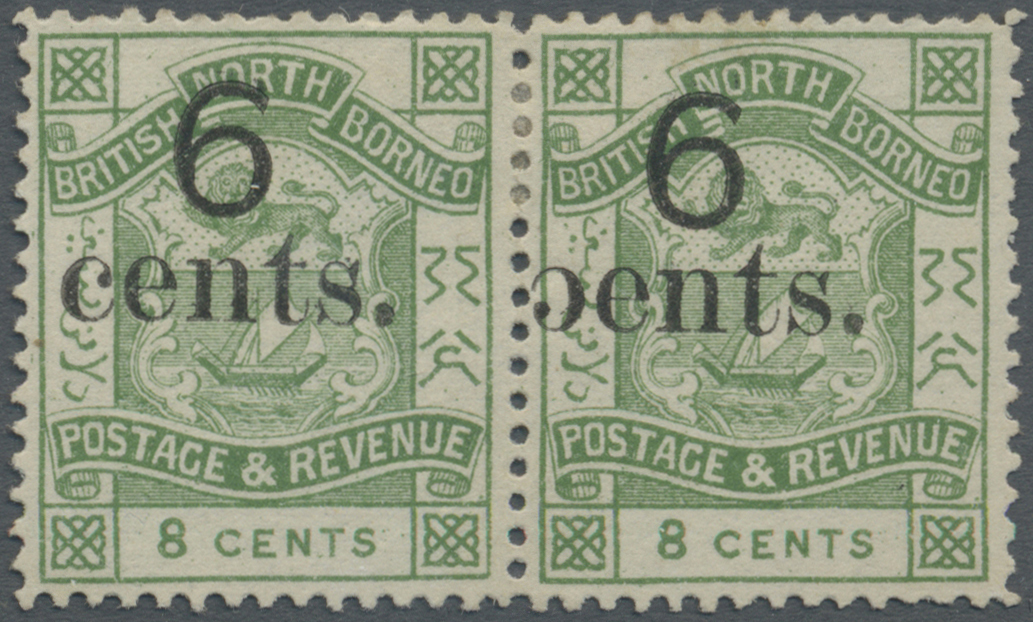 (*) Nordborneo: 1891 "6 Cents." On 8c. Green Horizontal Pair, Variety "INVERTED "c" In Cents" On Right Hand Stamp, Unuse - Bornéo Du Nord (...-1963)