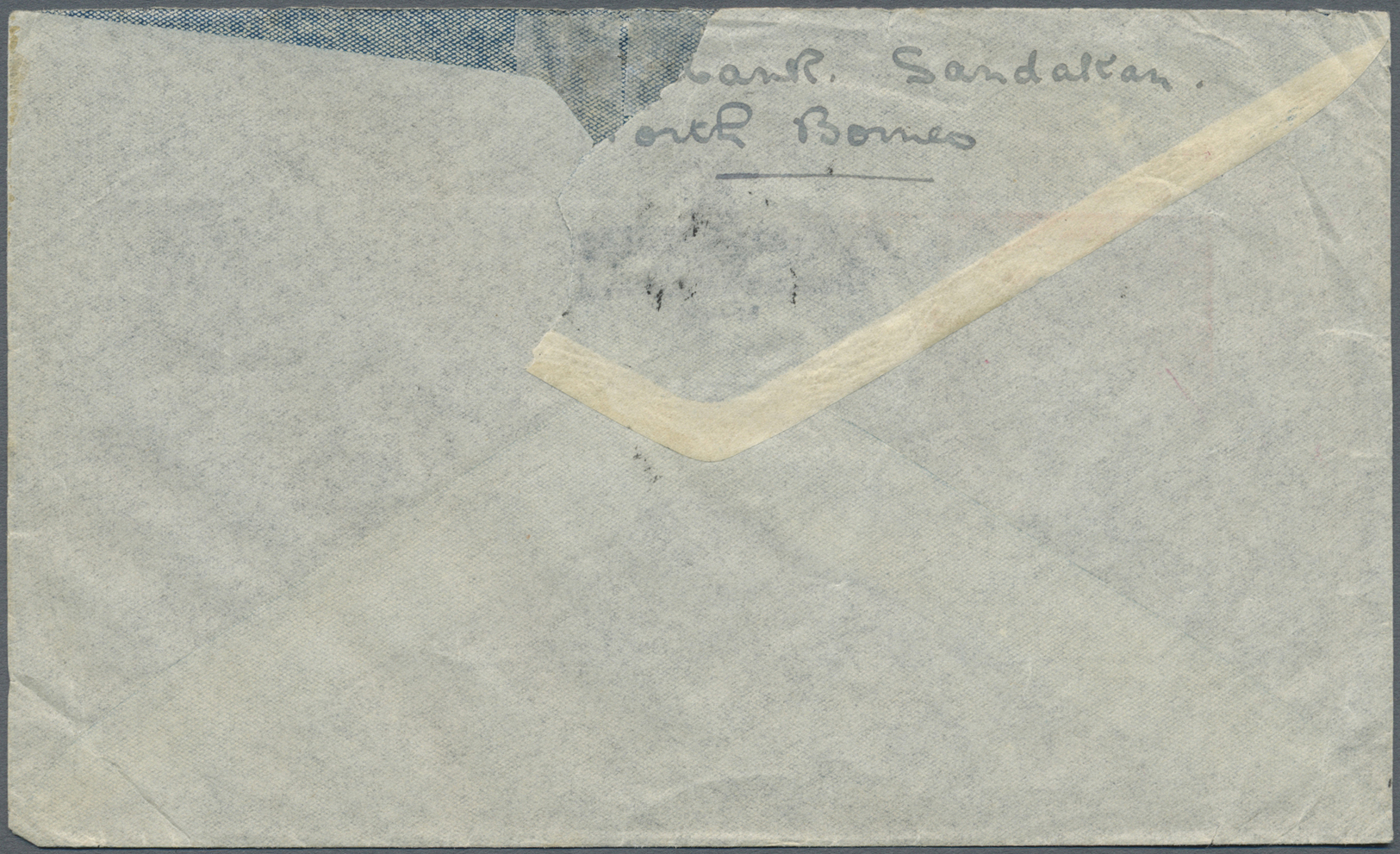 Br Nordborneo: 1941. Air MaiI Envelope (faults/part Flap Missing) Addressed To London Bearing North Borneo SG 312, 20c V - Bornéo Du Nord (...-1963)