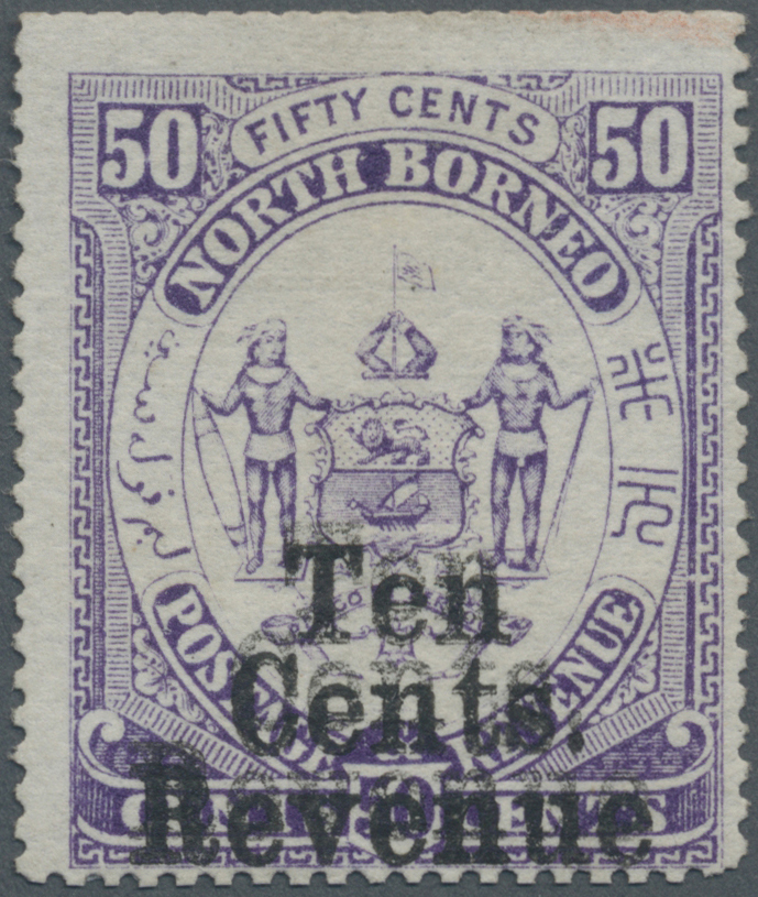 (*) Nordborneo - Stempelmarken: North Borneo Postal Fiscal, 1886, 10c. On 50c. Violet VARIETY SURCHARGE DOUBLE, Unused W - Bornéo Du Nord (...-1963)