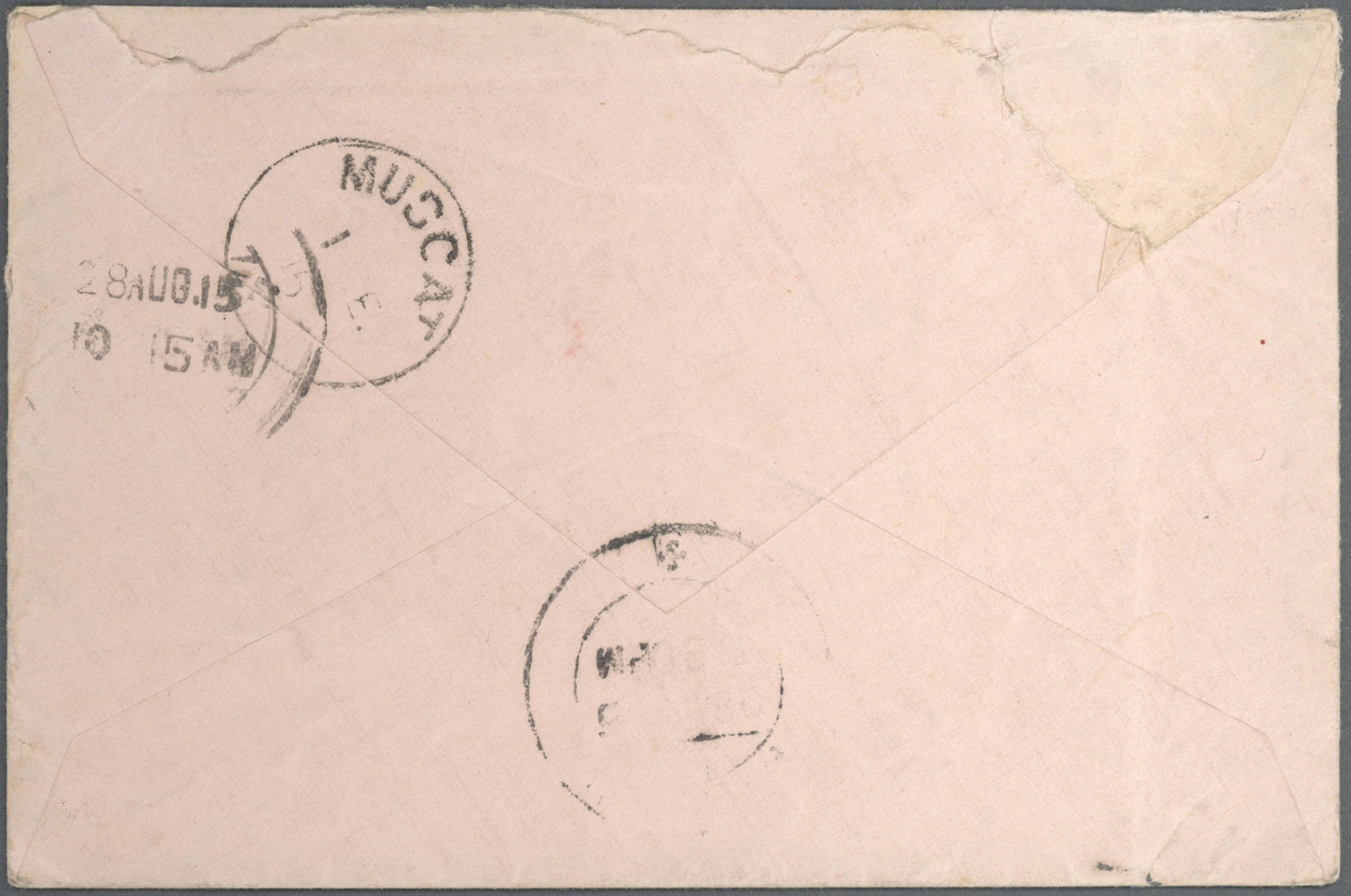 Br/GA Oman: 1888/1915, SQUARED CIRCLE On Letter To India And On Blank Stat. Card And Circled Arrival Mark MUSKAT On Lett - Oman