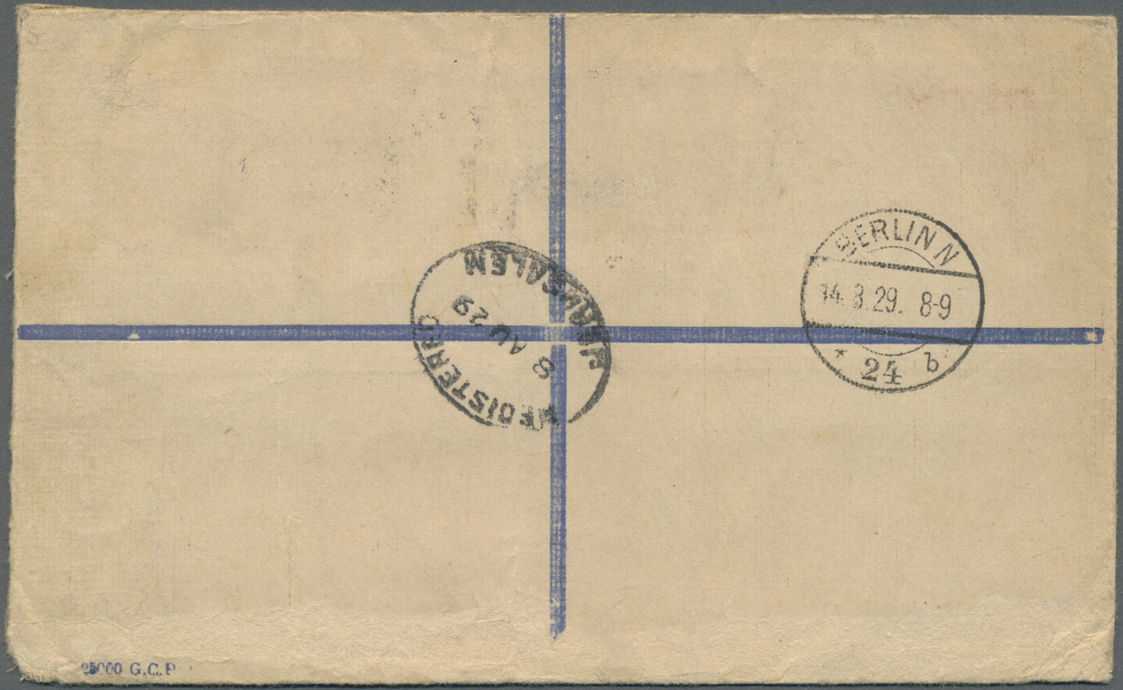 GA Palästina: 1929, 13 M. Stat. Envelope (156 X 95) With Additional Franking Sent Registered From JERUSLEM To Berlin. Ar - Palestine