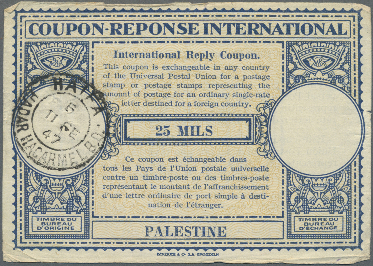 Br/GA Palästina: 1943/47, Three Covers Used Registered From Hadera With Stationery Cut-outs, Also IRC Reply Coupon Pmkd. - Palestine