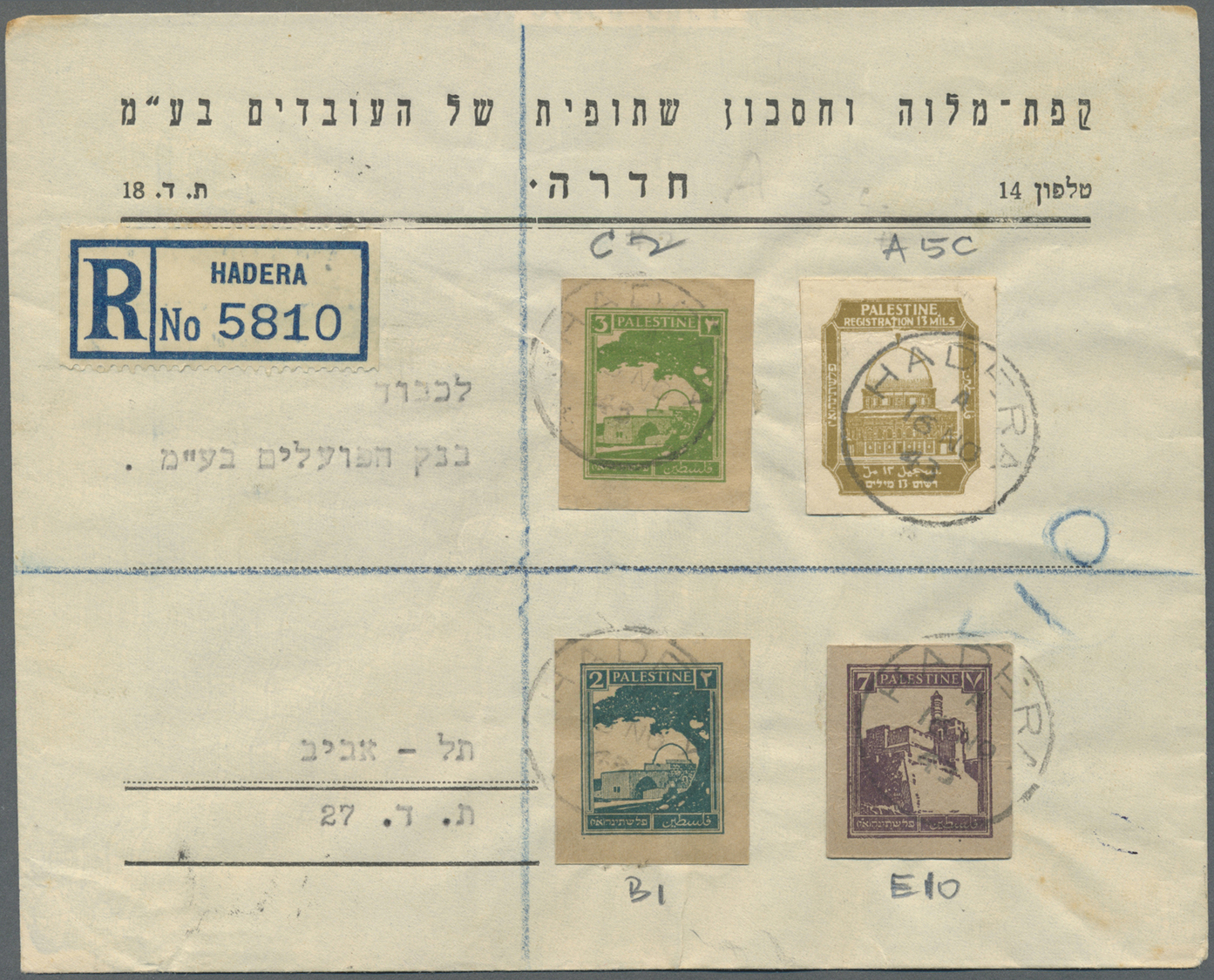Br/GA Palästina: 1943/47, Three Covers Used Registered From Hadera With Stationery Cut-outs, Also IRC Reply Coupon Pmkd. - Palestine