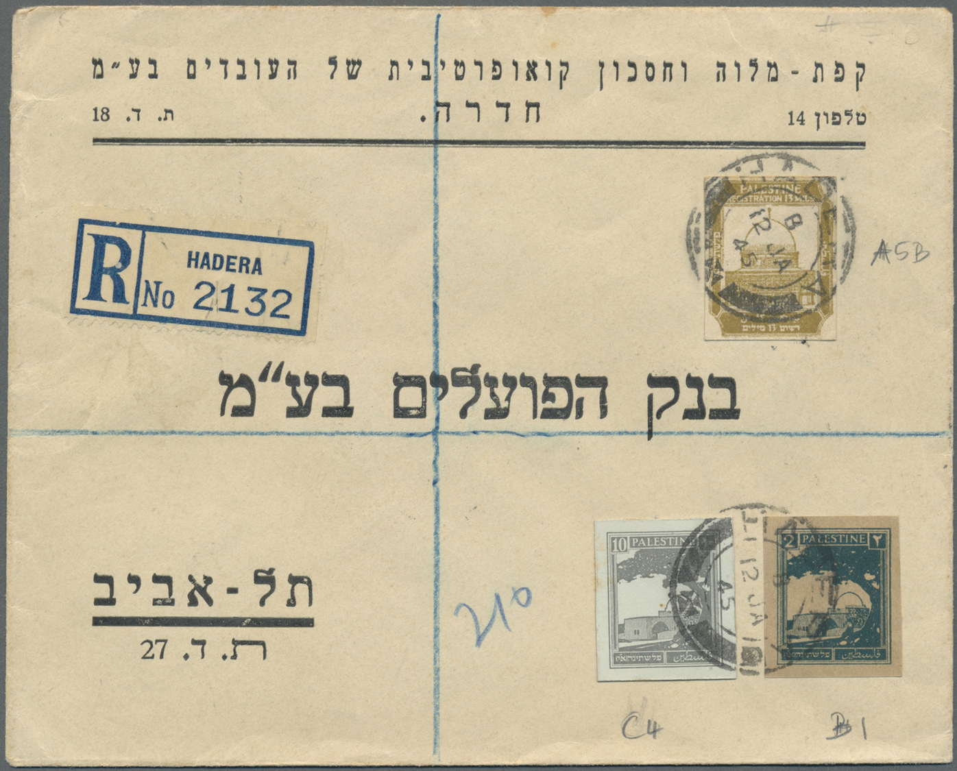 Br/GA Palästina: 1943/47, Three Covers Used Registered From Hadera With Stationery Cut-outs, Also IRC Reply Coupon Pmkd. - Palestine