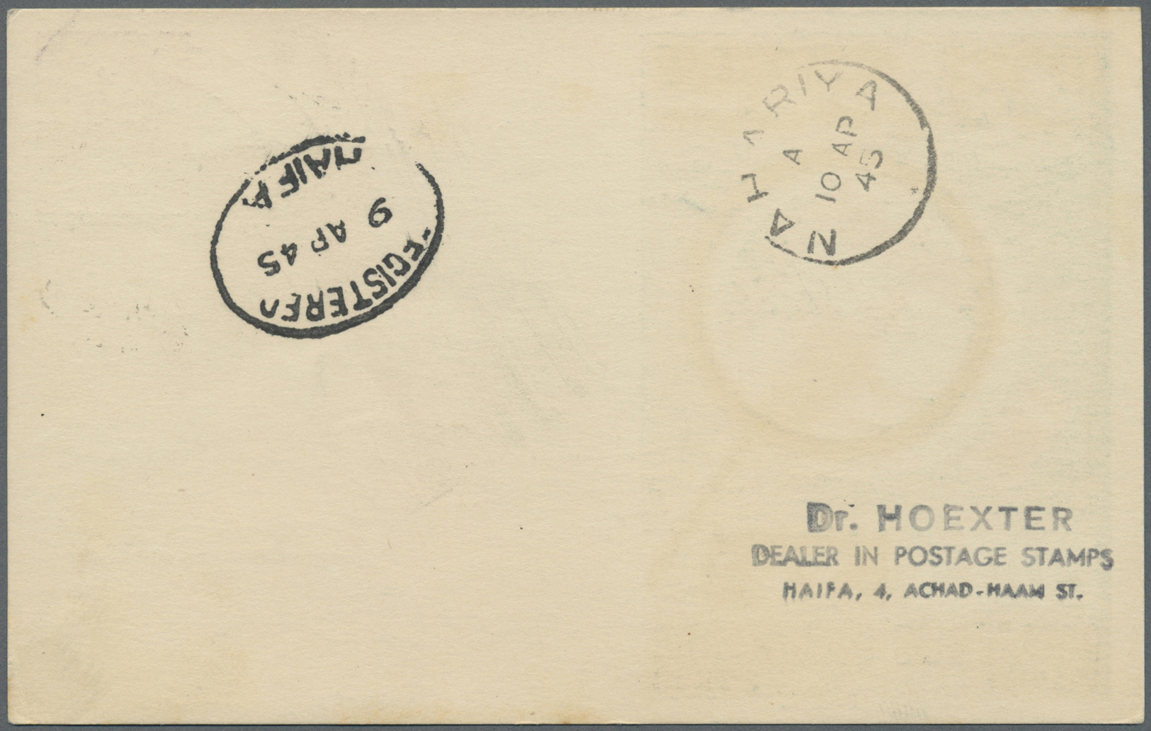 GA Palästina: 1945, Tel Aviv philatellic exhibiton stationery cards used (6): air mail registered to London (2), air to