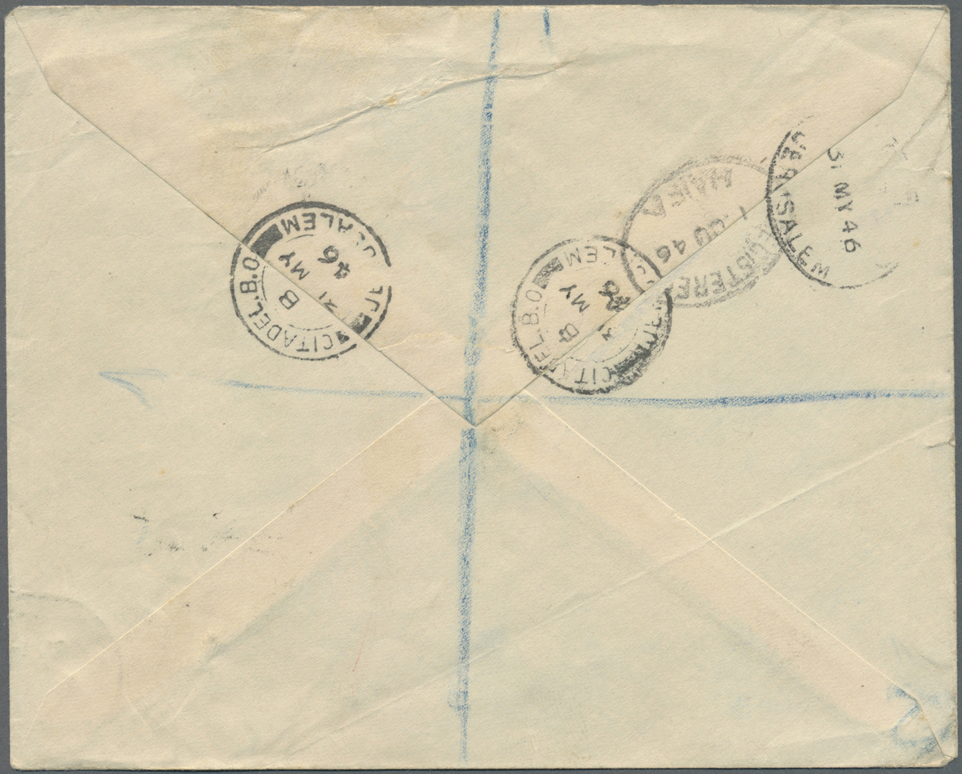 Br Palästina: 1945/46, Express Registered Cover With 50 M. From "JERUSALEM 10 CITADEL P.O." To Haifa; Air Mail Cover End - Palestine