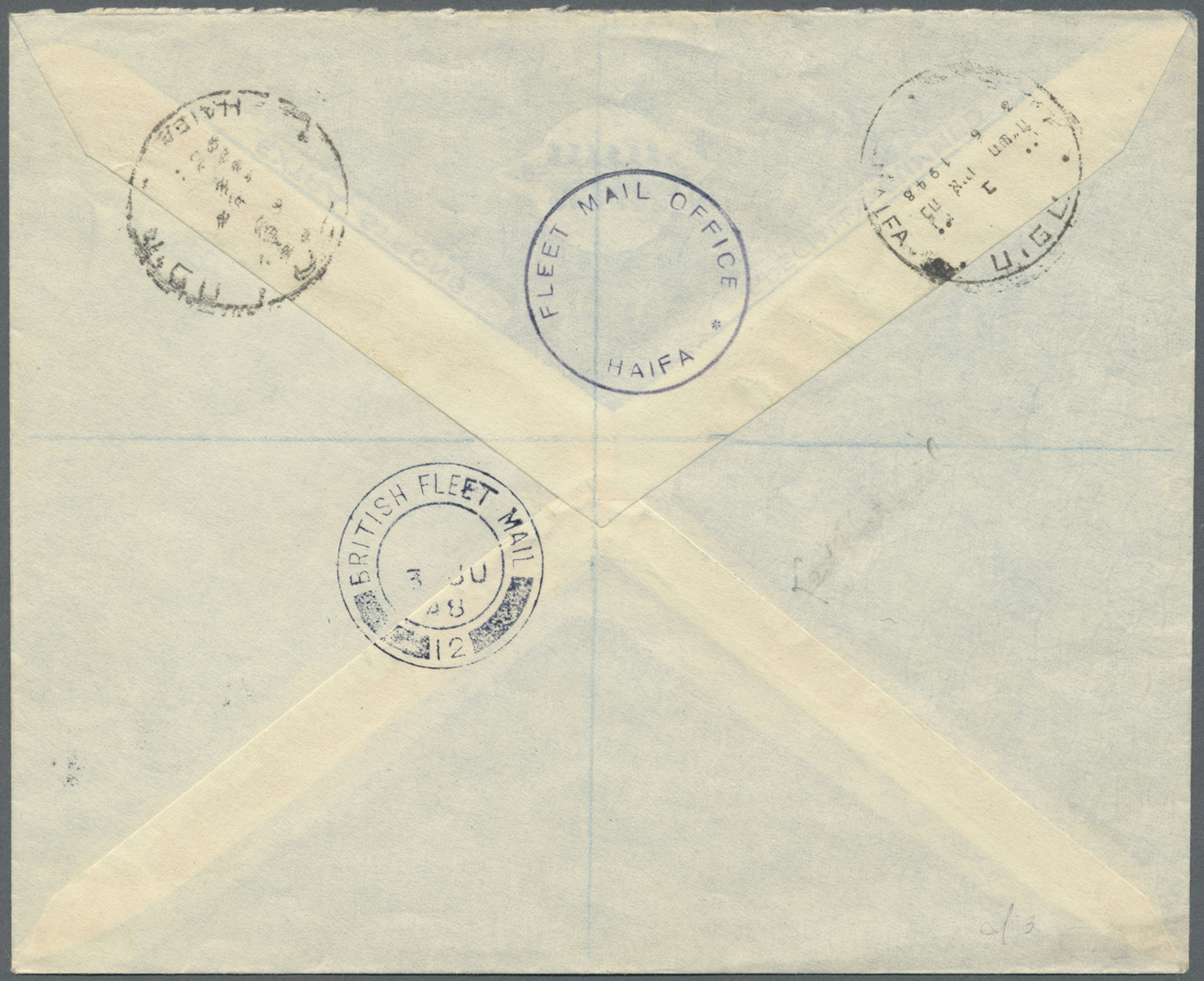 Br Palästina: 1948, Private Registered Letter From BRITISH FLEET MAIL 12 To Haifa. On Back Haifa Arrival Mark And "FLEET - Palestine
