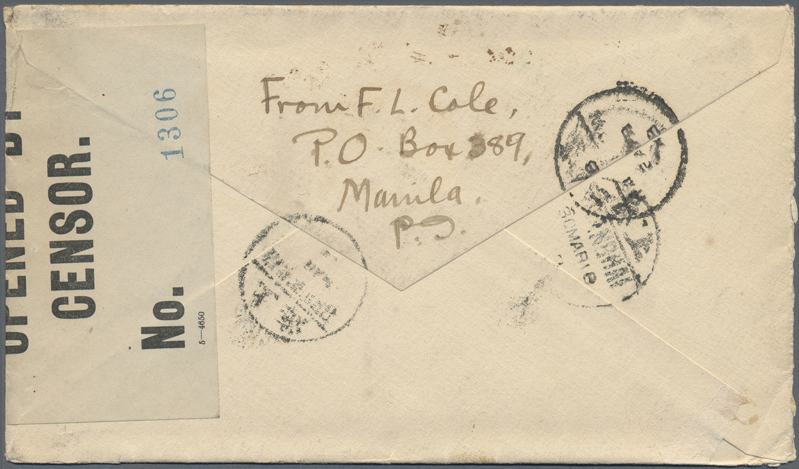 Br Philippinen: 1918. Censored Envelope Addressed To Hankow, Hupeh Province, China Bearing Philippines SG 287, 10c Blue - Filippine