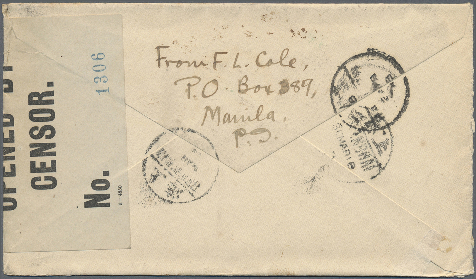 Br Philippinen: 1918. Censored Envelope Addressed To Hankow, Hupeh Province, China Bearing Philippines SG 287, 10c Blue - Philippines