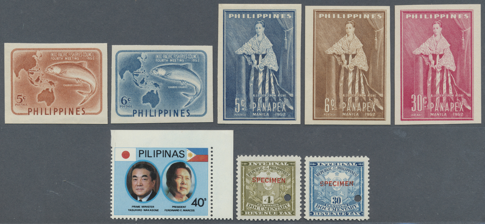 (*)/ Philippinen: 1952/80 (ca.), Lot Imperfs (fishery Council, PANAPEX) Or Part Perf (Nakasone Visit) Unused No Gum; And - Philippines