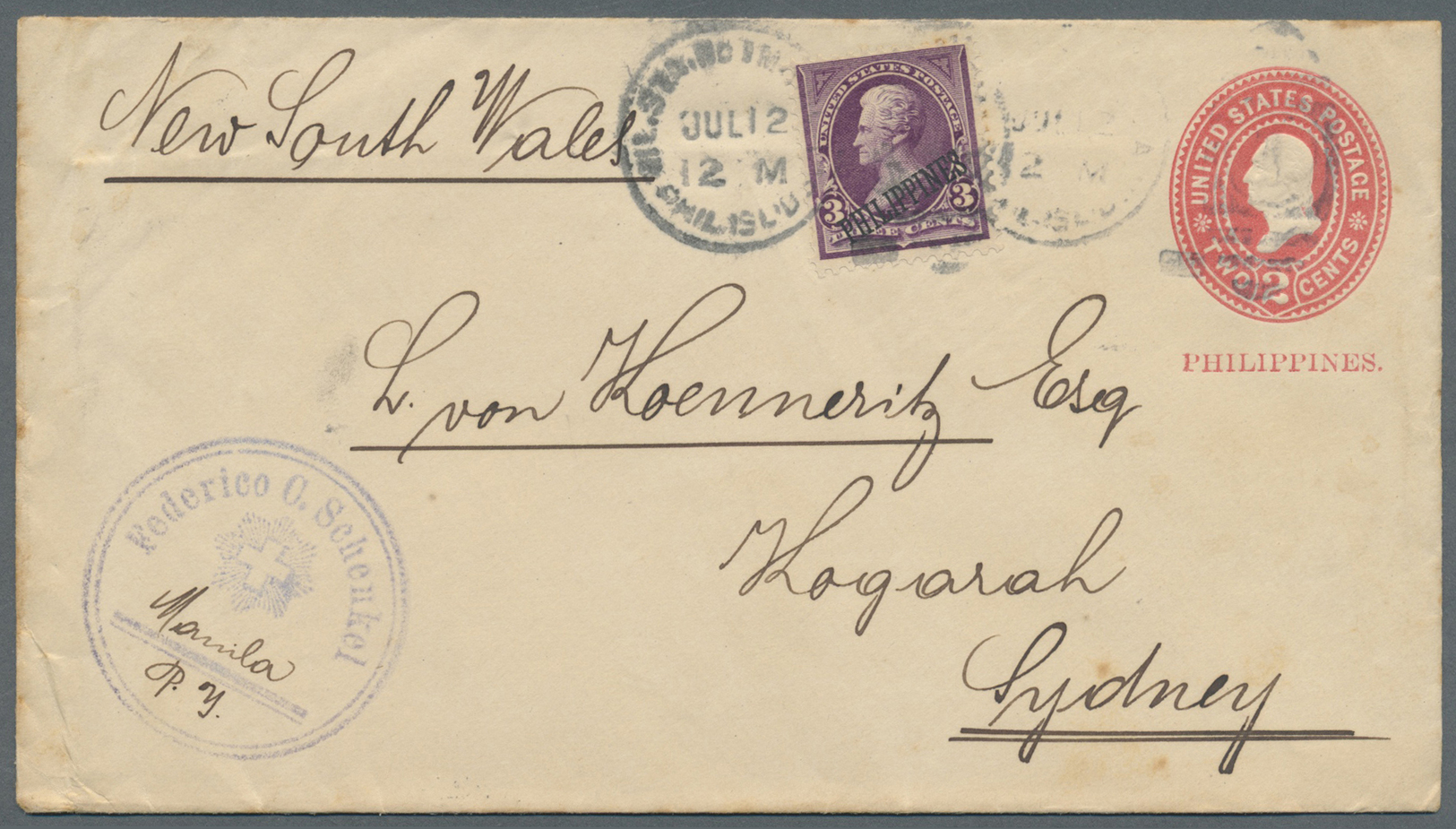 GA Philippinen: 1900. United States Postal Stationery Envelope 2c Red Overprinted 'Philippines' Upgraded With Yvert 178, - Philippines