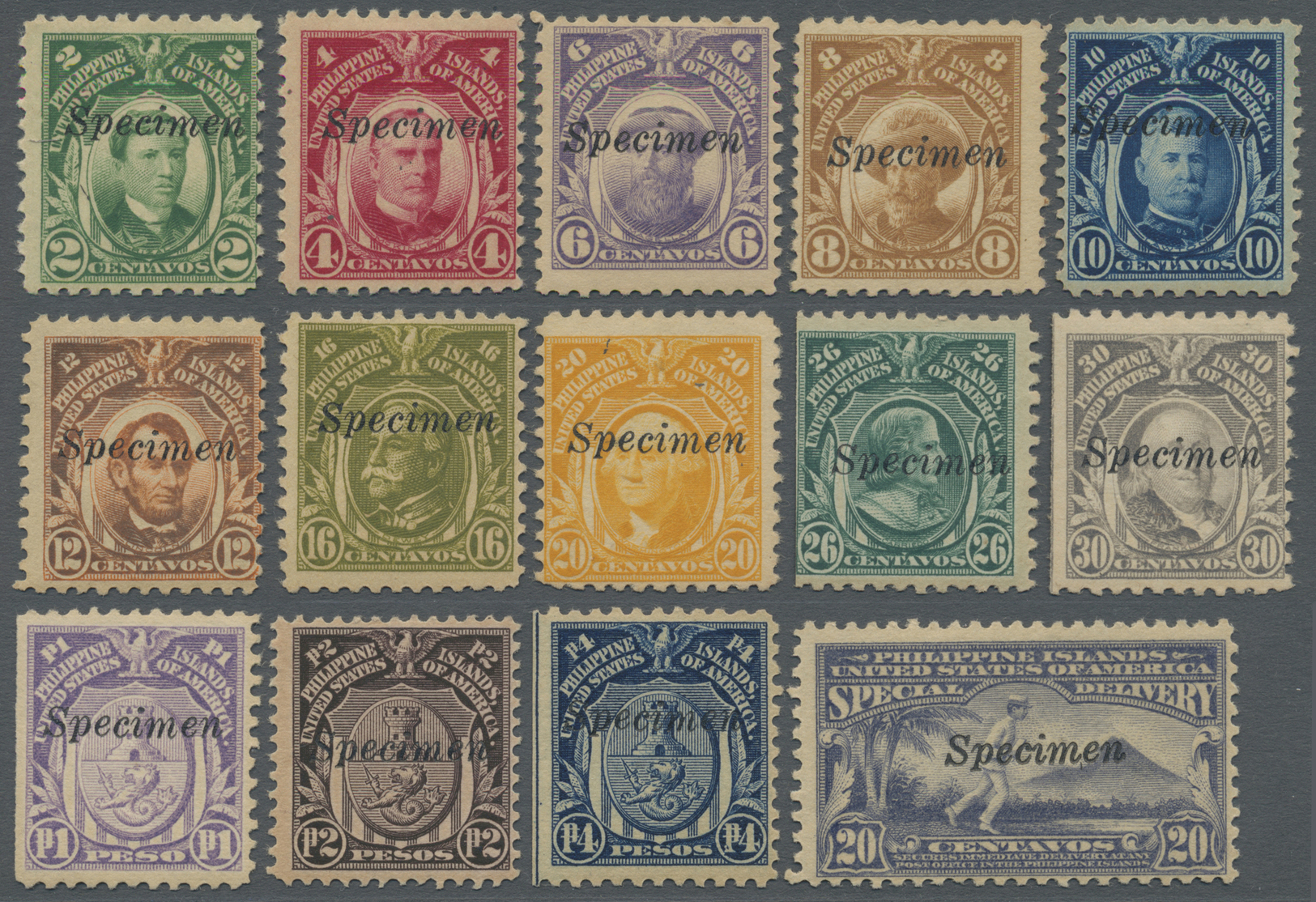 * Philippinen: 1917(1925, Definitives 13 Different Values 2c. Green To 4p. Blue And Special Delivery Stamp 20c. Violet B - Philippines