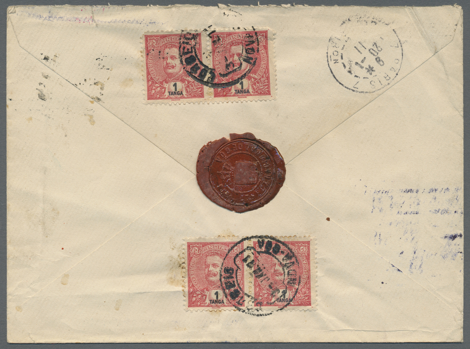 Br Portugiesisch-Indien: 1911. Registered Envelope Addressed To France Bearing Portuguese Lndia Yvert 183, 1t Carmine (4 - Portuguese India