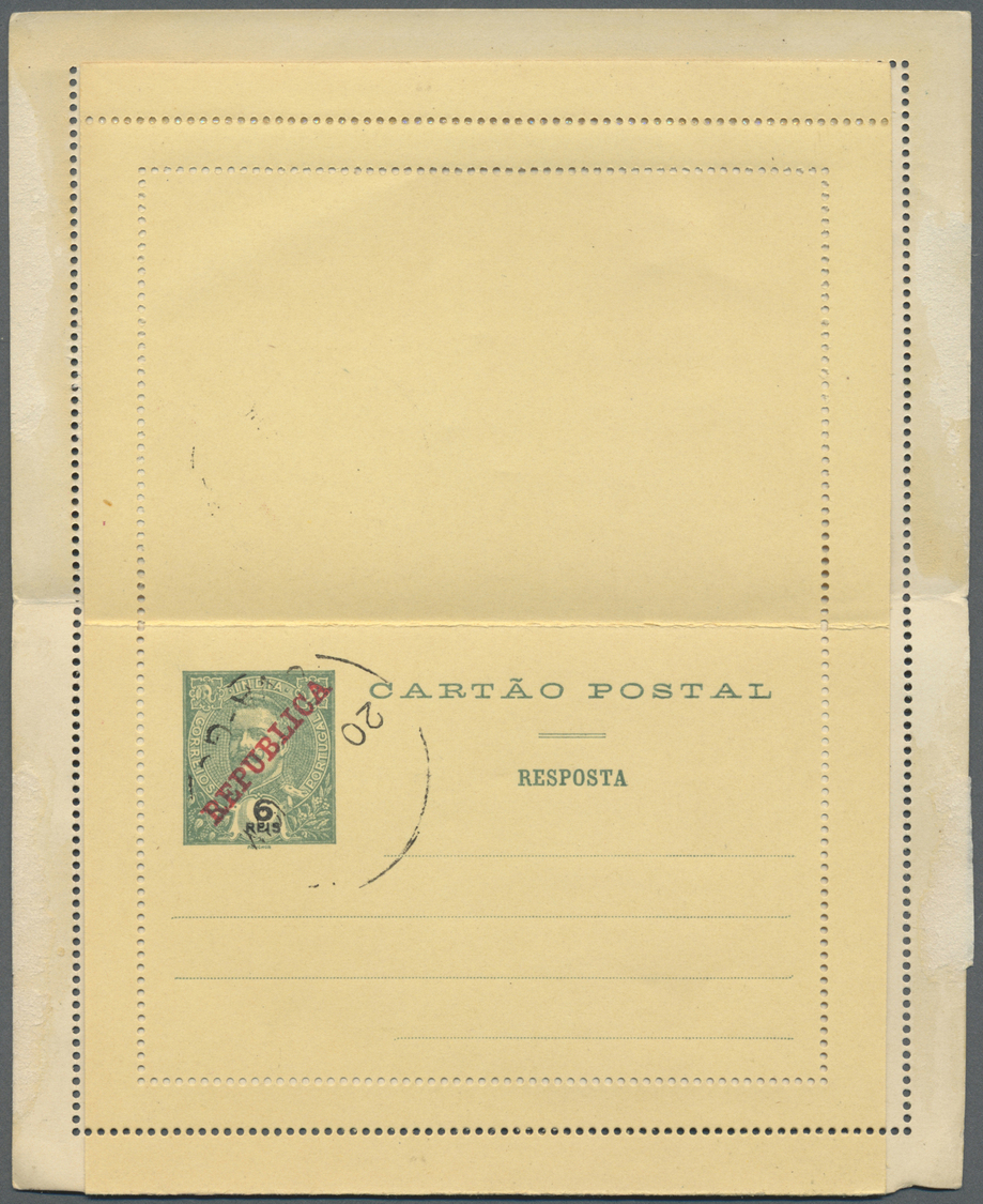 GA Portugiesisch-Indien: 1912/13, Two Letter Cards With Paid Reply Registered To Prague/Bohemia:  6 Rs. Uprated Bisect 6 - Inde Portugaise