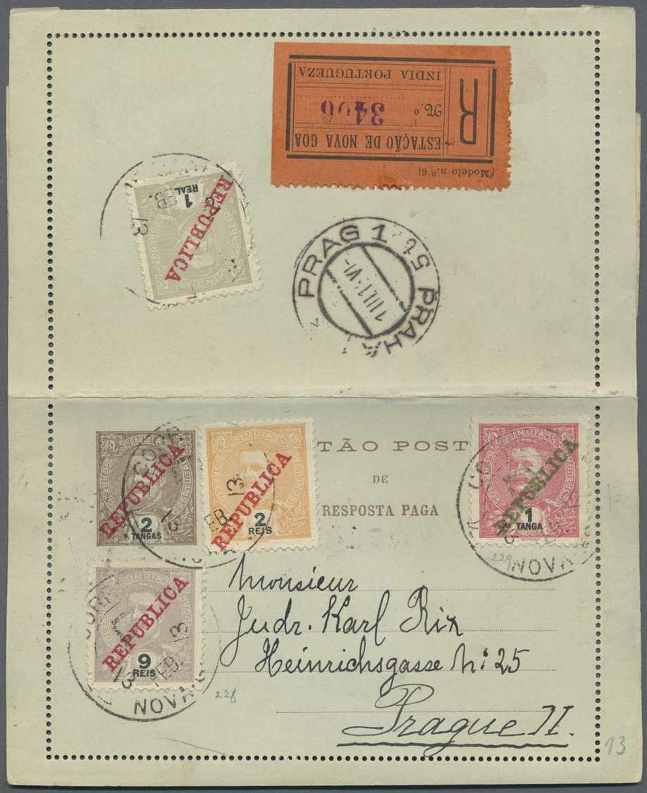 GA Portugiesisch-Indien: 1912/13, Letter Card Reply ("RESPOSTA") 1 T. Canc. "NOVA GOA 22 MAR 12"; And Letter Card With P - Inde Portugaise