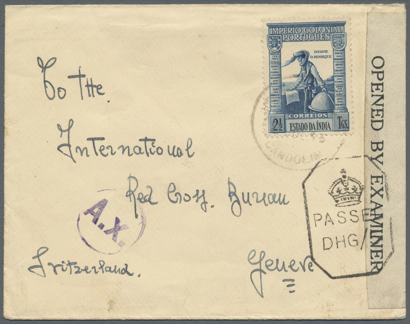 Br Portugiesisch-Indien: 1940-45 CENSORED MAIL TO SWITZERLAND: Three Censored Covers To The Red Cross Bureau In Geneve A - Portuguese India
