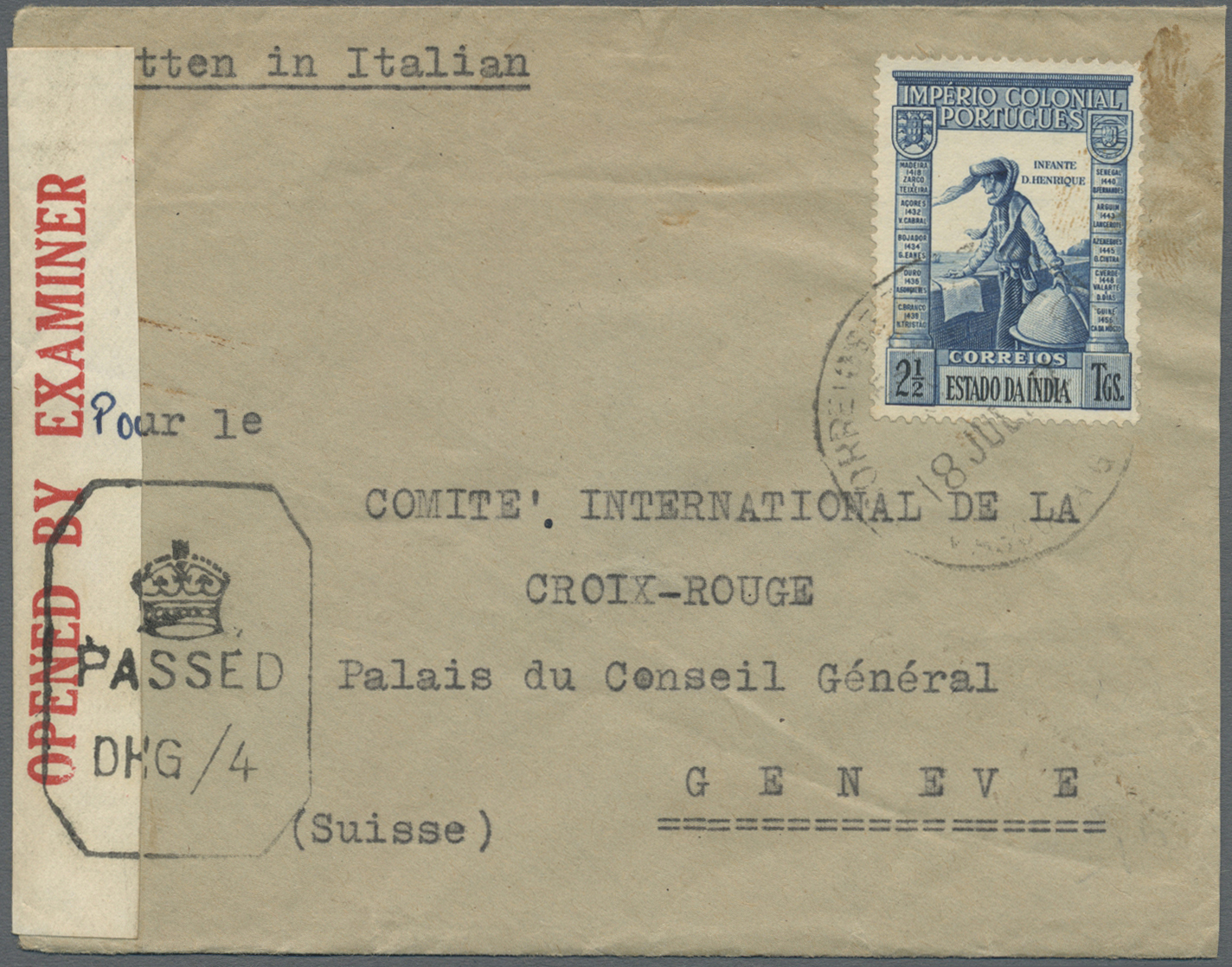 Br Portugiesisch-Indien: 1940-45 CENSORED MAIL TO SWITZERLAND: Three Censored Covers To The Red Cross Bureau In Geneve A - India Portoghese