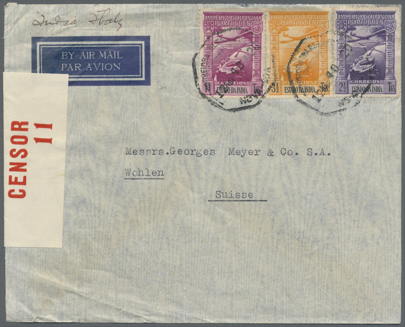 Br Portugiesisch-Indien: 1940-45 CENSORED MAIL TO SWITZERLAND: Three Censored Covers To The Red Cross Bureau In Geneve A - India Portoghese