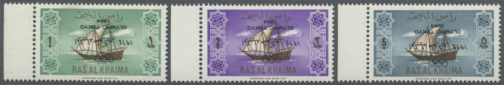 ** Ras Al Khaima: 1965, "OLYMPIC TOKYO 1964" Overprints, Complete Set With Inverted Overprint, Unmounted Mint. - Ras Al-Khaima