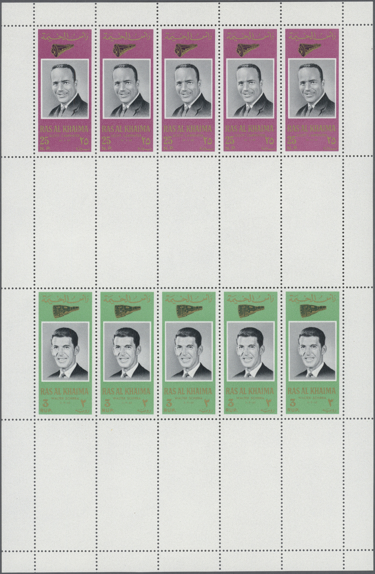 ** Ras Al Khaima: 1966, American Astronauts, Perforated Issue, Four Complete Se-tenant Gutter Sheets (comprising Five Se - Ras Al-Khaima