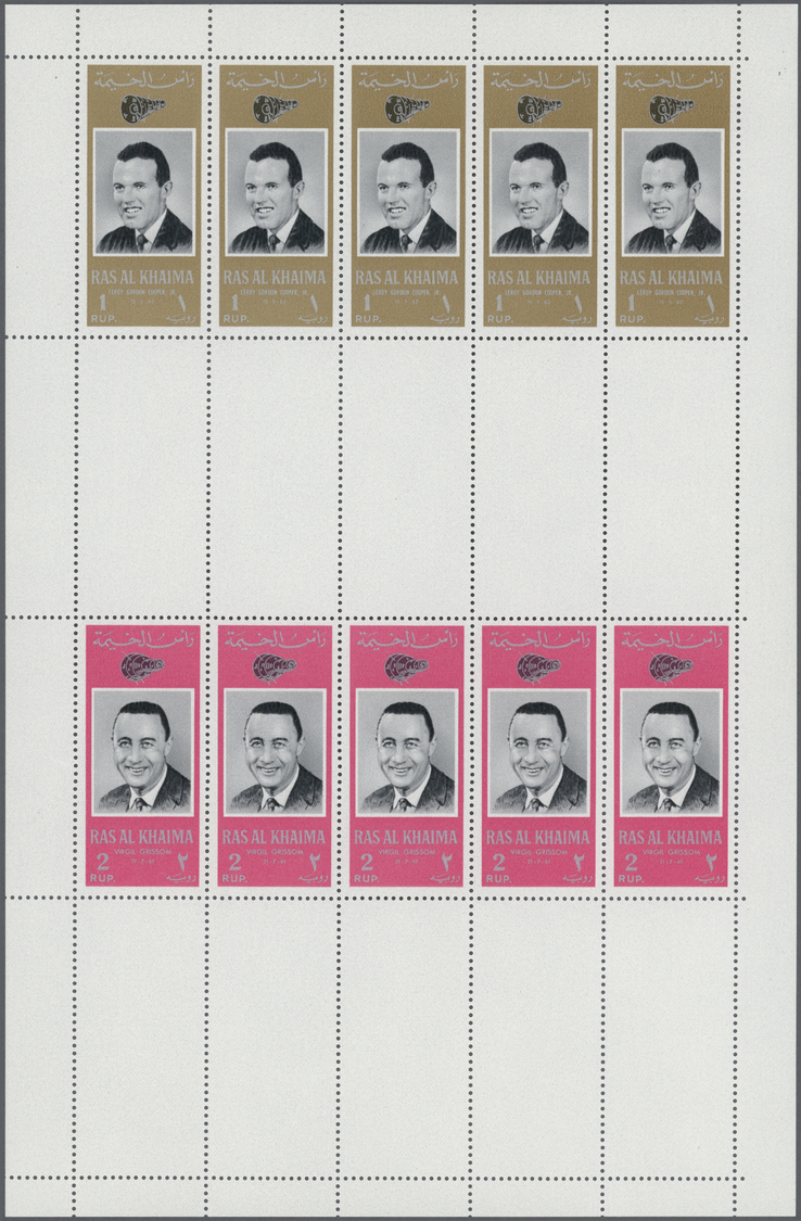 ** Ras al Khaima: 1966, American Astronauts, perforated issue, four complete se-tenant gutter sheets (comprising five se