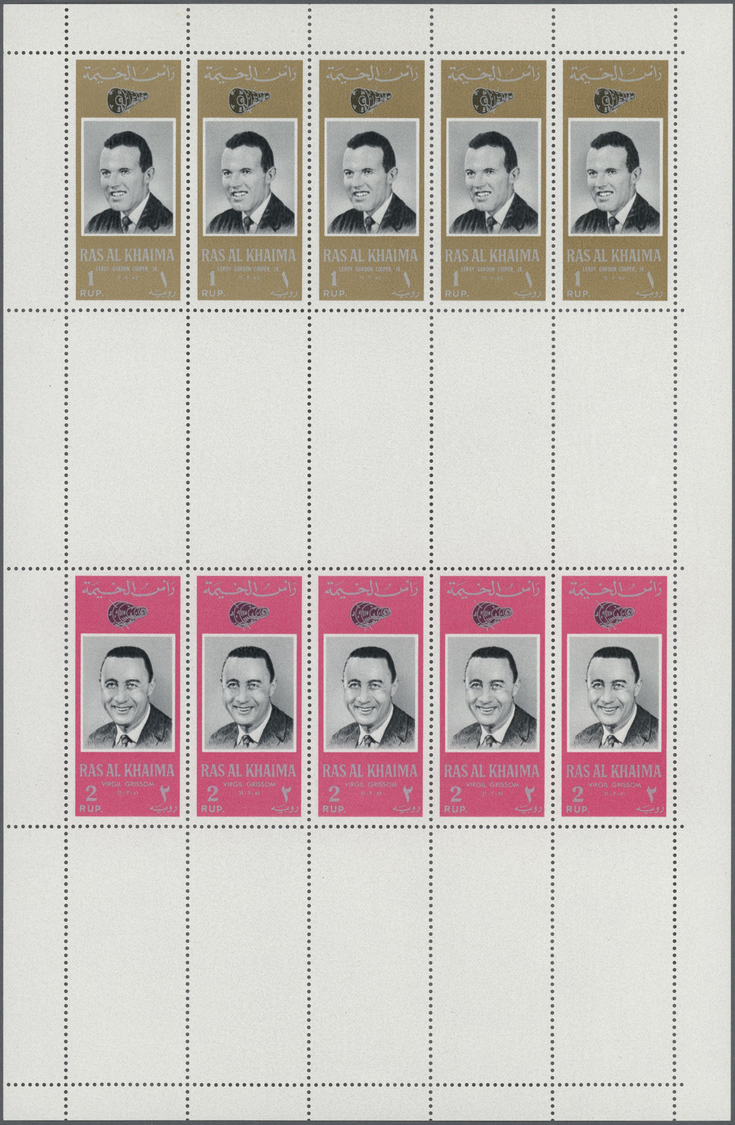 ** Ras Al Khaima: 1966, American Astronauts, Four Sheets With Five Sets In Gutter Pairs, Unmounted Mint. - Ras Al-Khaima