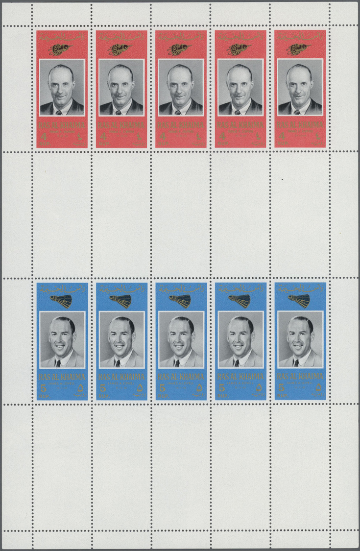 ** Ras al Khaima: 1966, American Astronauts, four sheets with five sets in gutter pairs, unmounted mint.