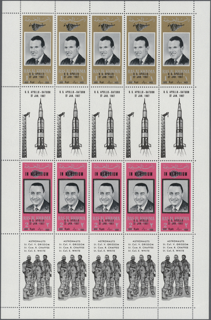 ** Ras Al Khaima: 1967, American Astronauts/Apollo 1, Perforated Issue, Four Complete Se-tenant Gutter Sheets (comprisin - Ras Al-Khaima