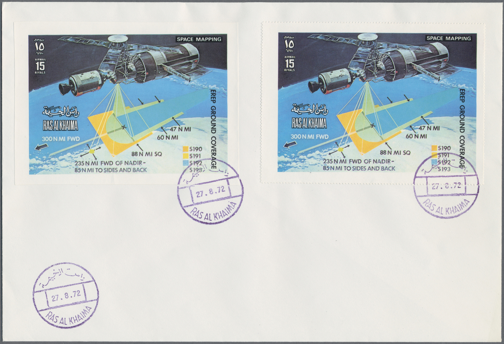 Br Ras Al Khaima: 1972, Skylab Program, Perf. And Imperf. Issue, Complete Sets Of Three Values Each On Three Unaddressed - Ras Al-Khaima