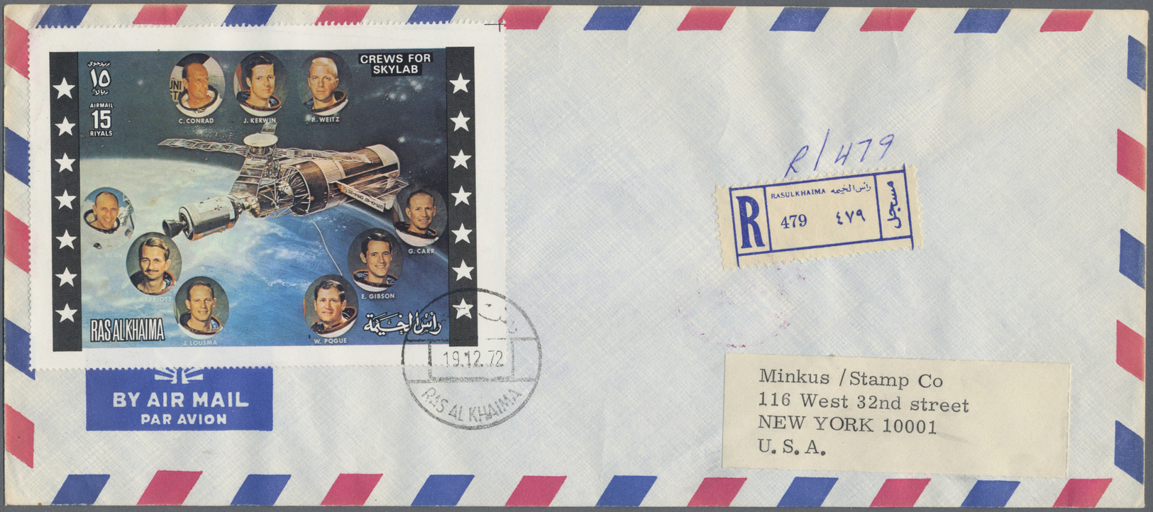 Br Ras Al Khaima: 1972, Skylab Program, 15r. "Crew" (creasing At Top) And 15r. "Shuttle To Space" Each On Registered Air - Ras Al-Khaima