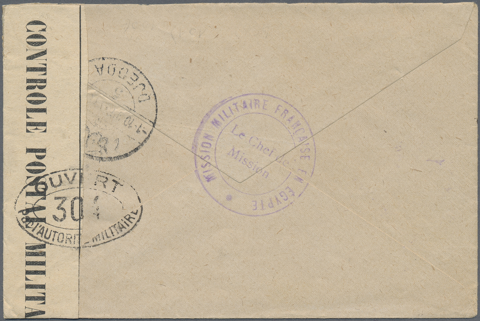 Br Saudi-Arabien - Hedschas: 1916. Stampless Envelope Addressed To France Cancelled By Circular 'Mission Militaire Franc - Arabie Saoudite