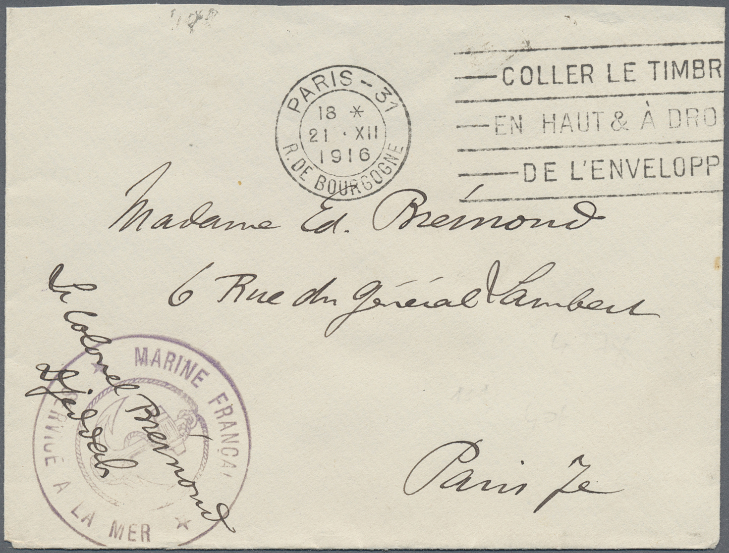 Br Saudi-Arabien - Hedschas: 1916. Stampless Envelope (part Of Backflap Missing) Addressed To France Cancelled By Circul - Arabie Saoudite