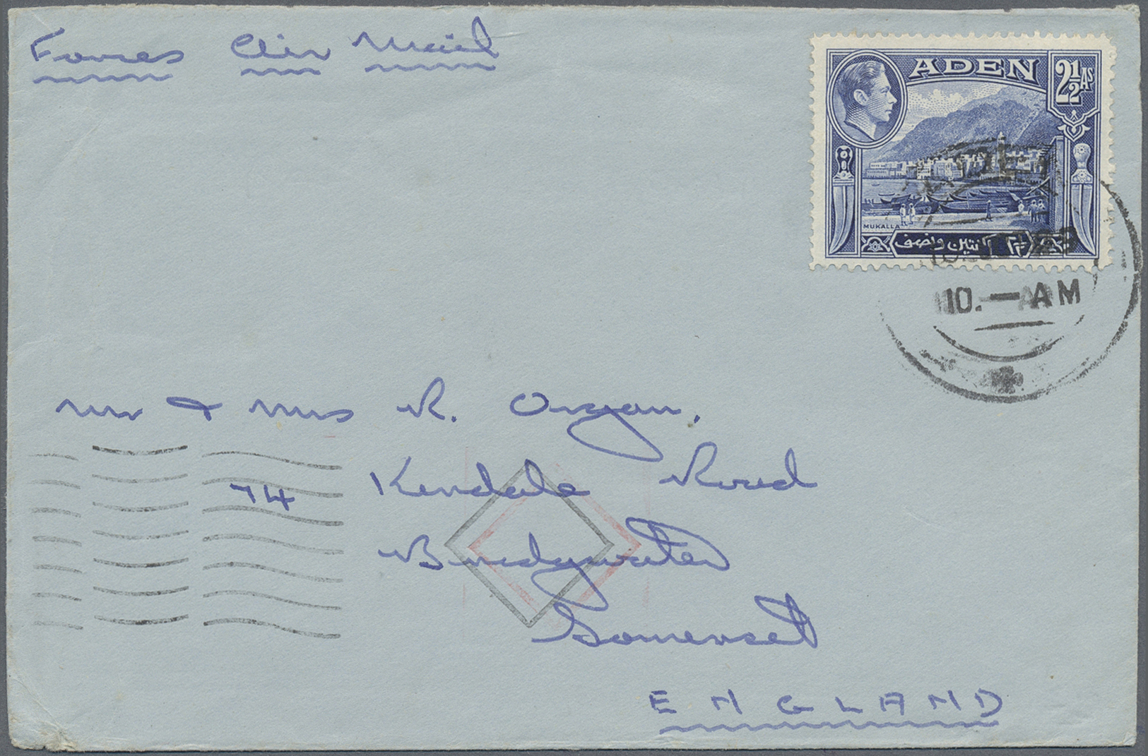 Br Saudi-Arabien: 1949. Air Mail Envelope Written From 'R.A.F. Salalah, Aden Command, Saudi Arabia' Addressed To England - Arabie Saoudite